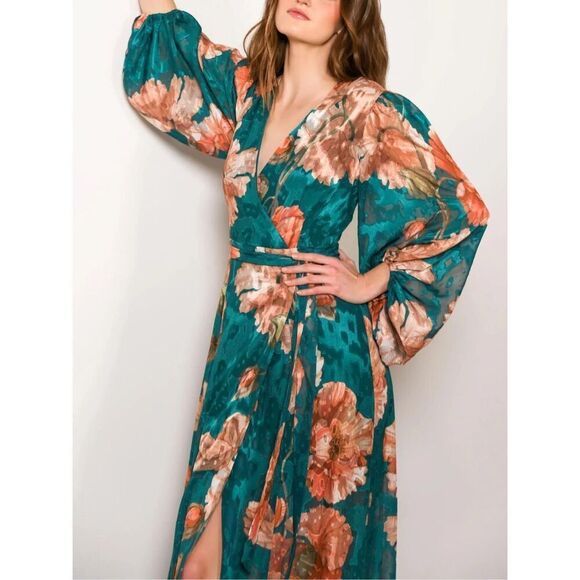 XXS Anthropologie Hutch V-neck Textured Long Sleeve Maxi Wrap Dress - Picture 9 of 13